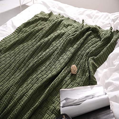 Image of TREELY 100% Cotton Knitted Throw Blanket 90 x 90 Inches, Green Forest