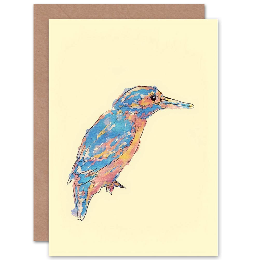 Wee Blue Coo PAINTING WATERCOLOUR ANIMAL BIRD NATURE KINGFISHER ART GREETINGS CARD