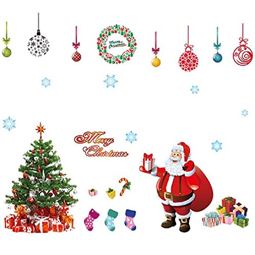 Longten Christmas Windows Static Stickers Clings Santa Claus Snowman Deer Snowflake Removable Vinyl Christmas Tree Diy Window Door Mural Decal Sticker For Showcase A #TOP4