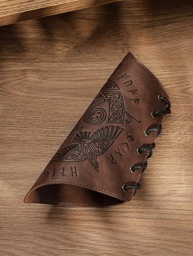 HAQUIL Medieval Faux Leather Wrist Guard, Adjustable Viking Bracer, Norse Sword Symbol Arm Guard for Costume and LARPs (1 Piece)3