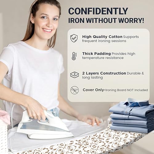 Image of Ironing Board Cover and Pad 18 inchx49 inch Extra Thick Natural Cotton, Scorch and Stain Resistant Iron Board Cover,Wide Ironing Board Cover with Fasteners Heavy Duty Heatproof Elastic Edge Taupe