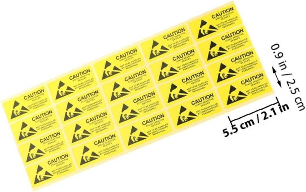 200pcs Anti-Static Warning Labels 55x25mm Self-Adhesive Electrostatic Caution Stickers for Sensitive Electronic Devices Industrial Static Safety Decals