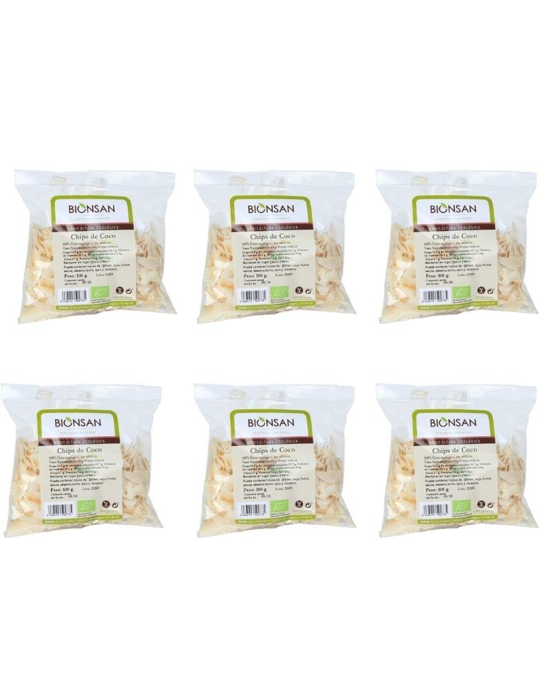 Bionsan Chips de Coco Ecológicos | 6 bolsas de 100 gr | Total: 600 gr