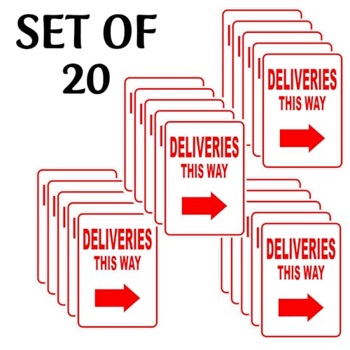 Image of CVANU Deliveries This Way Warning Safety Self-Adhesive Waterproof PVC Vinyl Sign Sticker Size (11.7inchX8.3inch) Pack of 20