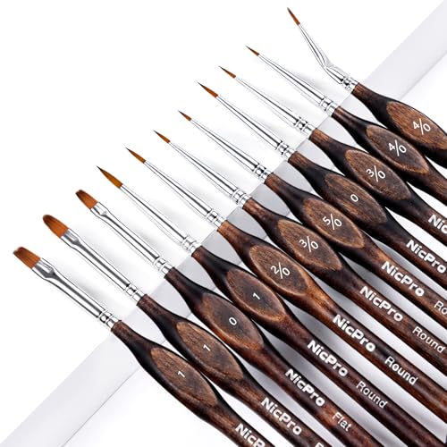 Image of Nicpro Miniature Paint Brushes - 11PCS Model Paint Brush Set for Acrylic Oil Watercolor, Micro Detail Paint Brushes for Model, Miniature, Art Painting, Fine Detailing, Paint by Numbers, Craft