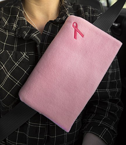 The Breast & Chest Buddy - Seatbelt Cushion for Mastectomy and Breast Reconstruction Sites - Solid Pink with Breast Cancer Ribbon