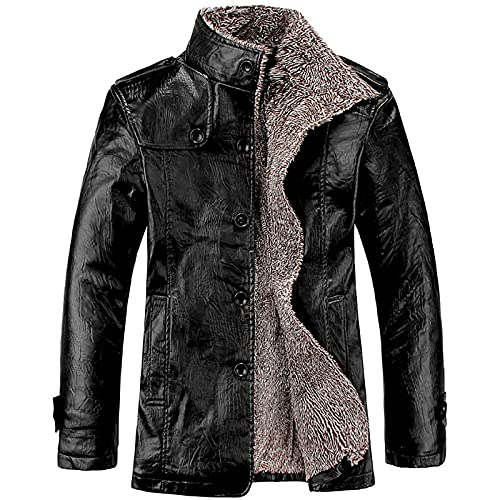 Herren Winterjacke Kunstleder Lederjacke Parka Mit Fell Warme Mens Jacket Gefüttert Übergangsjacke Warmes Futter,Schwarz,7XL Cover