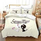 NUEYSP Parure de Lit 160x200 Chatte Noire Blanche Housse de Couette 1 Personne en Microfibre Doux Respirant Housse de Couette Imprimée(110GSM), 2 taie d'oreiller 65x65, avec Fermeture éclair