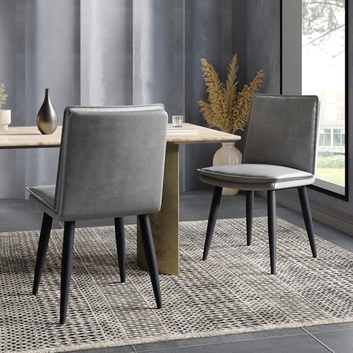 Goldicoo Juego de 2 sillas de comedor, piel sintética, gris, cojines de doble capa, patas de metal, estilo moderno, 49 x 57 x 84 cm