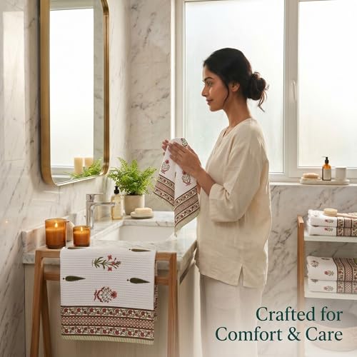 Image of Mafatlal Madhuban Premium Waffle Cotton Set (1 Bath 147x76 cm + 2 Hand 76x38 cm) | 250 GSM | Soft & Absorbent | Porcelain