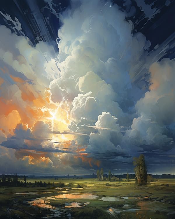 ZMHZMY DIY Paint by Numbers for Adults Summer,Thunderstorm,Clouds with Brushes and Acrylic Pigment DIY Canvas Painting for Adults Beginner,40x50cm,Without Frame