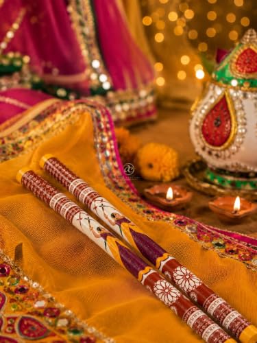 Image of Wooden Premium Dandiya Sticks For Dance Garba Night Navratri Celebration Party Accessories / Traditional Indian Festive PVC Coated 1 Pair / 2 Pair / 3 Pair / 6 Pair / 8 Pair / 12 Pair Dandiya Raas Sticks For Women Men Kids Adults