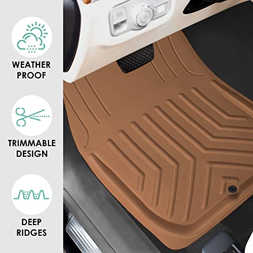 Image of FH Group Faux Leather Deep Dish Car Floor Mats, Universal Fit, Trim-to-Fit, Brown