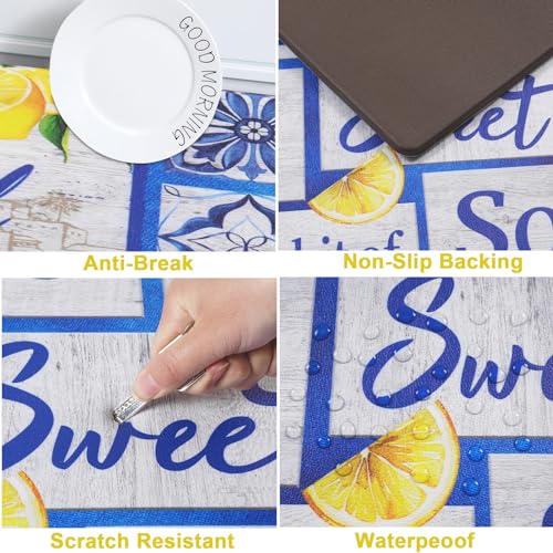 Likiyol Kitchen Mats - 2Pcs Set: Anti Fatigue, Non Slip, Lemon Print Design, Washable for Kitchen & Home Floor, 18''x30''+18''x48''