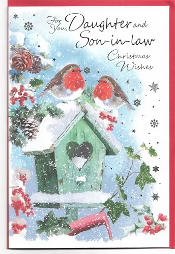 Christmas Card For Daughter and Son in Law 23 x 15 Cm (9 x 6 inches) For You Daughter and Son-in-Law Christmas Wishes Cute Robins
