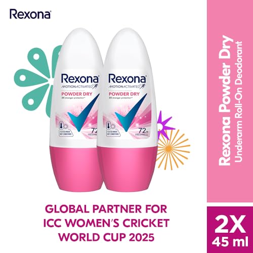 Image of Rexona Motion Activated Roll-On | Powder Dry Fresh Deodorant for Women | up to 72Hr long-lasting freshness | 45 ML (Pack of 2)