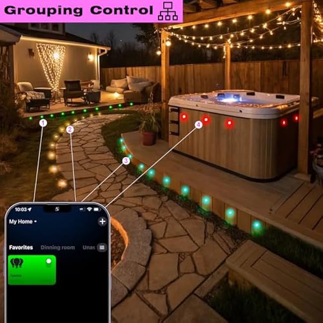 FVTLED Recessed RGB Deck Lights Kit, 10pcs ¦µ2.4 WiFi Controller Low Voltage LED Deck Lighting Work with Alexa Google Home, Waterproof Outdoor LED Step Stair Lights for Garden Yard Path Stairs