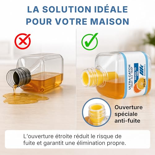 Novokill 4x pièges à mouches des fruits pour la cuisine – efficacité jusqu'à 5 semaines par piège – pour usage intérieur – système anti-fuite – vue 5