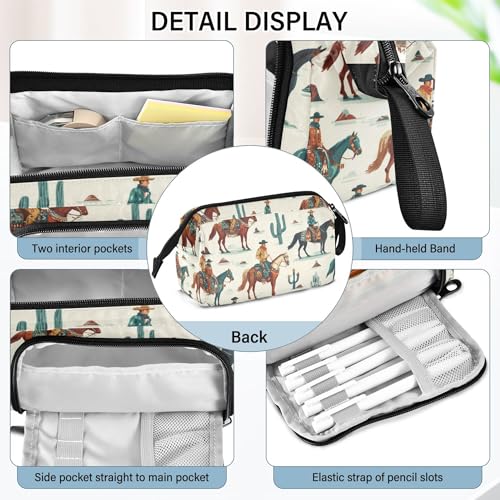 Image of Fisyme Vintage Western Cowboy Pencil Case Large Capacity Pen Bags Box Big Makeup Pouch Organizer