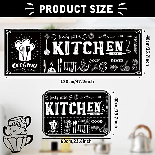 3 Pcs Kitchen Rug Set Non Skid Thick Black Kitchen Rugs And Mats Stain Resistant Anti Fatigue Mats For Kitchen Microfiber Floor Non Slip Backing Mat, 15.7" X 47.2", 15.7" X 23.6" (Kitchen Style) #TOP3