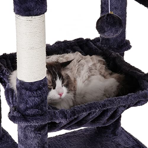 Image of Heybly Cat Tree for Large Cats 20 lbs, 69 inches Cat Tower HCT031G | Heavy Duty Cat Condo for Indoor Cats, Multi-Level Furniture with Big Padded Plush Perch, Cozy Basket, Smoky Gray