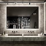 TETOTE Espejo retroiluminado LED de 40 x 32 pulgadas, espejo grande regulable con luces (horizontal/vertical)