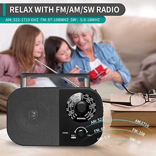 Benss Sw Am Fm Radio Portable With Best Reception, Dsp Ac Power Plug-In Wall Or Battery Operated For Home/Outdoor, Portable Radios With Headphone Jack, Transistor Antenna And Large Tuning Knob, Black #TOP3