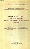  TABLE ANALYTIQUE DES ACTES BULLETINS NOTICES INVENTAIRES ET DOCUMENTS 1907-1960.