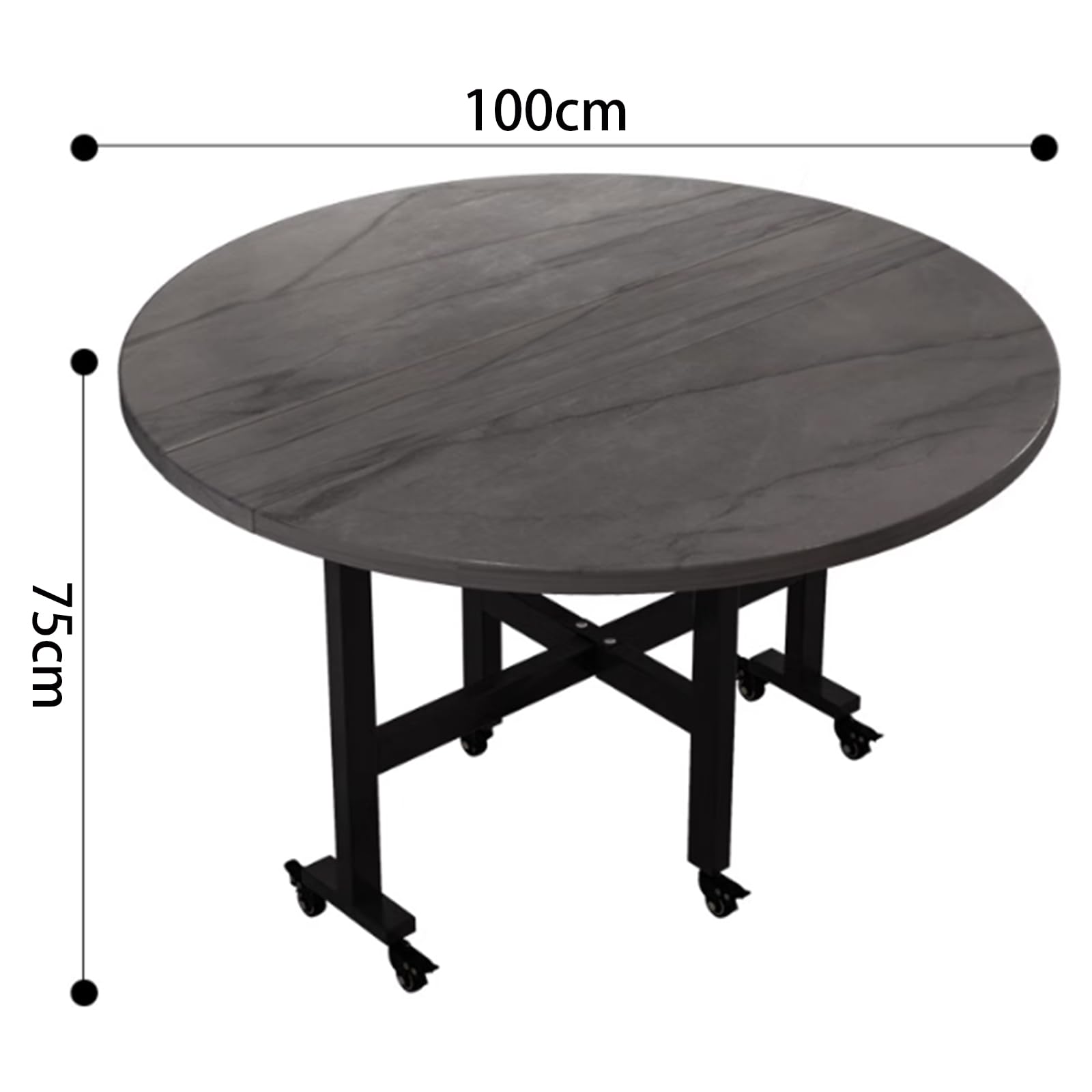 Tavolo Da Pranzo Pieghevole Rotondo Con Ruote | 130x75 Cm | Allungabile A Ribalta | Per Piccoli Spazi | Grigio