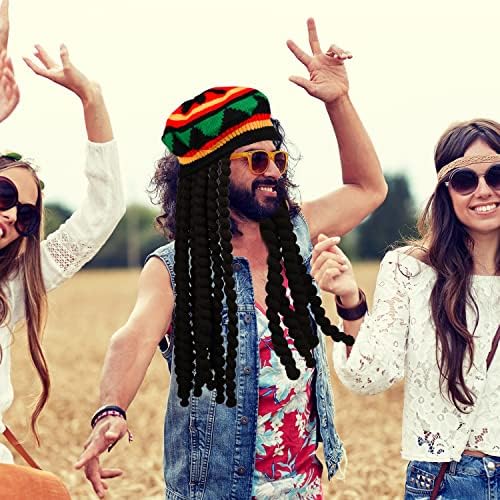 Rasta Stuff MFUOE 2 Pack Rasta Set Rasta Hat with Black Dreadlocks Wig and Yellow ...