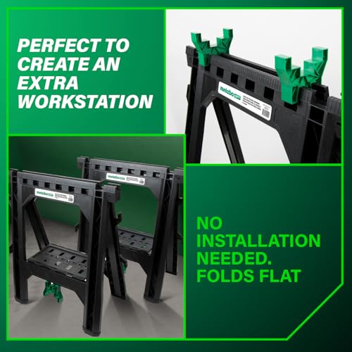 Metabo HPT Folding Sawhorses, 2-Pack, Lightweight Design, 1,200 lbs Capacity, Includes 4 Sawbucks, Ideal for Extra Workstations, Non-Skid Feet for Stability, Built-In Shelf and Cord Hooks, 115445M - Image 3