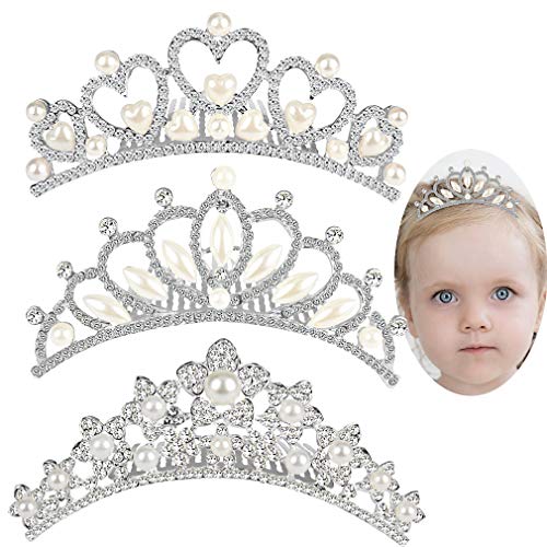 Anbala Small Tiara Crown With Hair Comb, 3 Pack Mini Tiara Crown Princess Crystal Shiny Hair Accessories For 2 3 4 5 6 7 8 9 Years Girls Hair Dectoration Styling Cute Hair Accessories (3 Styles) #TOP4