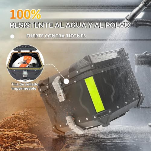 Baúl moto 55L de aluminio universal con respaldo y llave 2