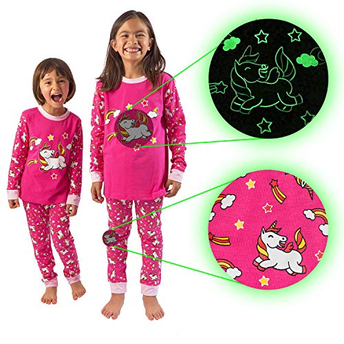 Glow in The Dark Girls Pajamas -Long Sleeve Girls Childrens Sleepwear Kids2