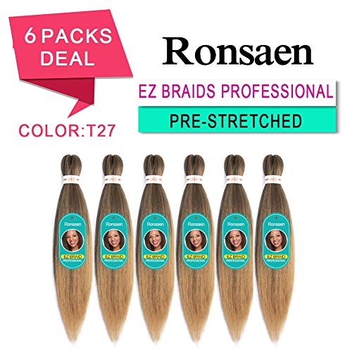 Ronsaen EZ Braid Professional Pre-Stretched Braiding hair 100% Kanekalon Braids (24" 6pcs, T1B-27)