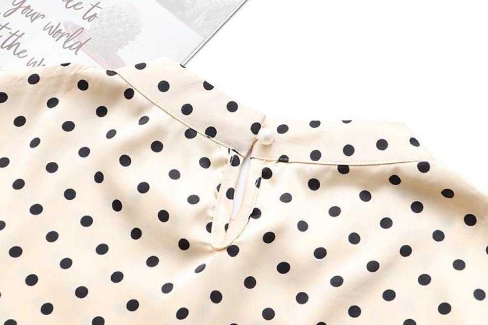 Damskie bluzki i bluzki, damskie vintage beżowe pół golf guzik w kropki nadruk z długim rękawem letnie bluzki eleganckie casualowe eleganckie topy luźna koszula