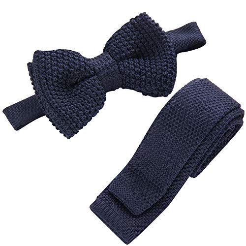 moinkerin Cravate Casual étroite Cravate En Tricot Nud papillon homme En tricot Lié Réglable pour la Fête de Mariage (Marine)