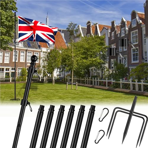 FIASON 9FT Stainless Steel Tangle Free Flag Pole in Ground with 5 Prongs Base
