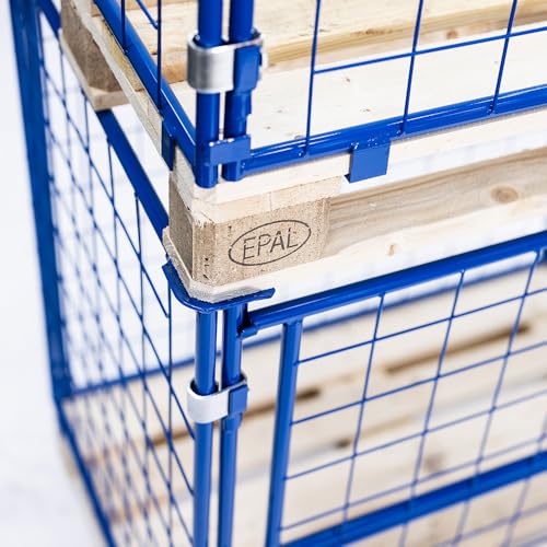 HHL Euro-Gitterbox mit klappe | Gitteraufsatzrahmen H1200 x B1200 x L800mm für aufbewahrung| Faltbarer Gitterrahmen für Euro-palette | Gitterbehälter aus Stahl | Gitterboxen für Holz, Lager | Blau