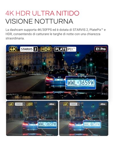 Vantrue 4K Hdr Dash Cam Auto E1 Pro 2160P Mini Dashcam, 5Ghz Wifi Gps, Starvis 2, Cpl, Comandi Vocali E App, Parcheggio 24/7 Telecamera Auto, Visione Notturna 2.0, Lte Remoto Opzionale, 1.54”, Max 1TB - 3