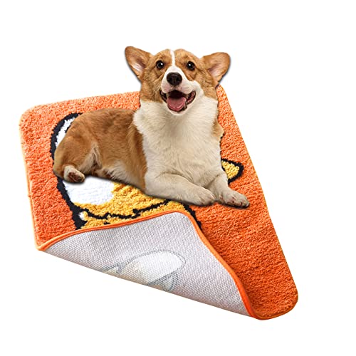 Dog Door Mat Washable Door Mat Indoor,Cute Rug With Water Absorbent Indoor Outdoor,Rubber Muddy Mats For Dogs,Muddy Wet Shoes And Paws,Non-Slip Machine Washable Pet Entryway Rug,20 X 31.5 Inch,Orange #TOP1