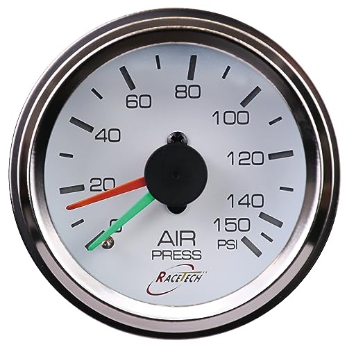 RACETECH 52mm 2-1/16�C���` ���J�j�J���f���A���G�A�T�X�y���V�����Q�[�W (0~150PSI) �z���C�g�t�F�C�X/�N���[������