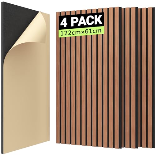 TONOR 4 Pack Pannelli Fonoassorbenti in Legno Decorativi per Pareti, Panneau Tasseau Bois Mural 3D, MDF Adatto per Casa, Ufficio, Studio, 120 x 60 cm, Palissandro