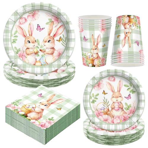 100 Pcs Easter Paper Plates Napkins and Cups - Disposable