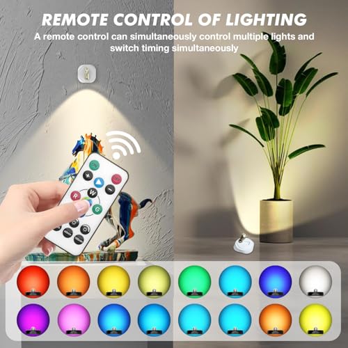 image for Quxeu Mini Wireless Plant Spotlight Indoor - 2-Pack 16 Color RGB Led L