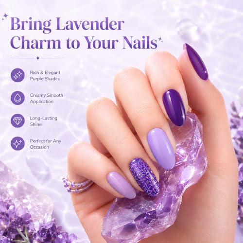 Image of Beetles Purple Gel Nail Polish Set, Lavender Lilac Glitter Gel Polish