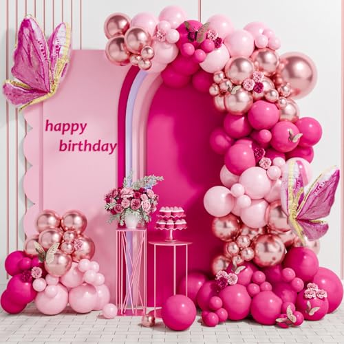 Cadena de pegamento de globo de oro rosa metálico rosa macca roja, 108 piezas, decoración de fiesta