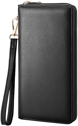 Chelmon Women's Vegan Leather Clutch Wallet with Zip, Hand Strap, Large Capacity