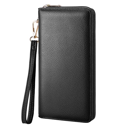 Chelmon Women's Vegan Leather Clutch Wallet with Zip, Hand Strap, Large Capacity