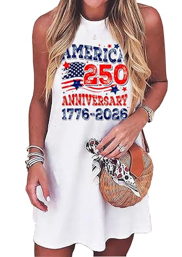 Image of American Flag Tank Dress for Women 4th of July Patriotic Graphic Sleeveless Mini Dress Casual Vacation Short Dresses